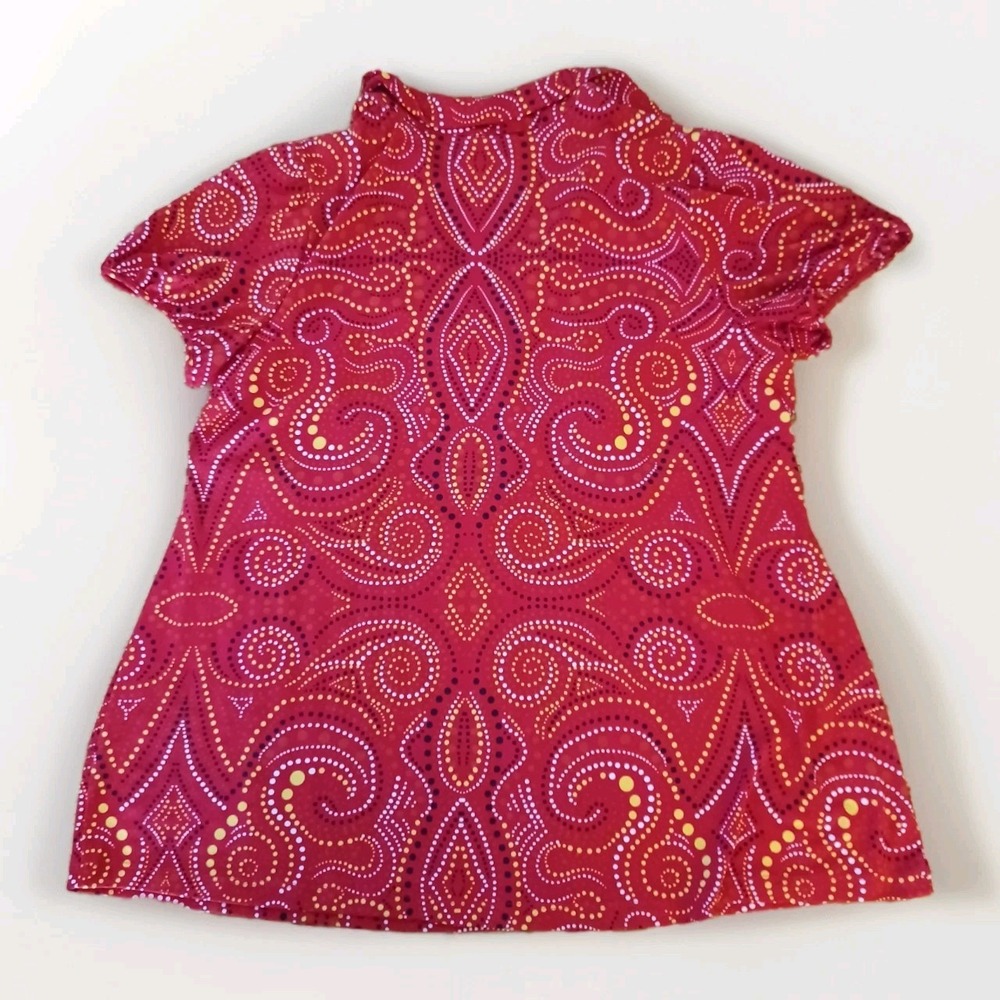 Venezia Womens Plus 18/20 Red Dotted Swirl V-Neck‎ Short Sleeve Blouse Top